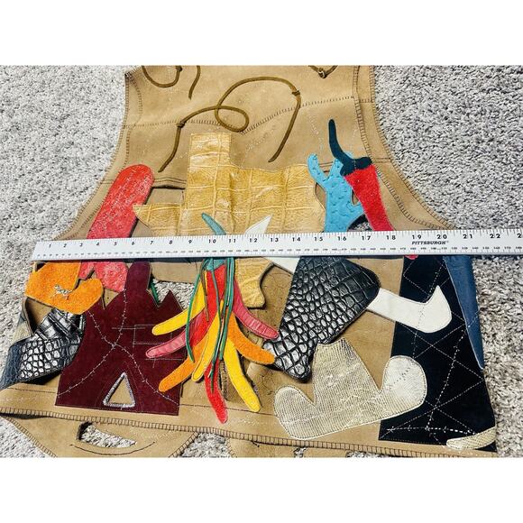 RARE Custom Leather Applique Texas Scenic Suede Vest Lifestyle Texan Cowboy - Picture 11 of 14